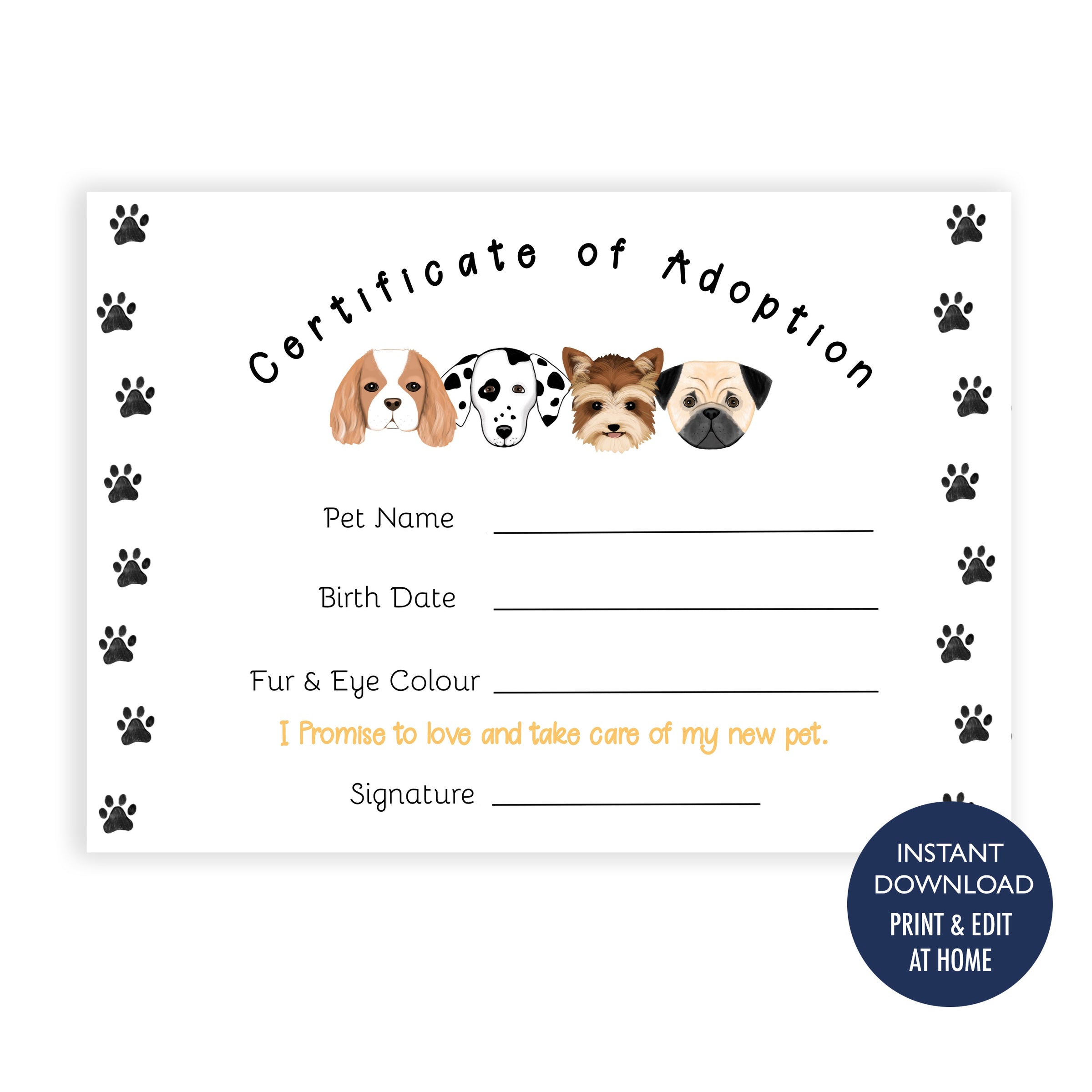 Adopt A Puppy Certificate
